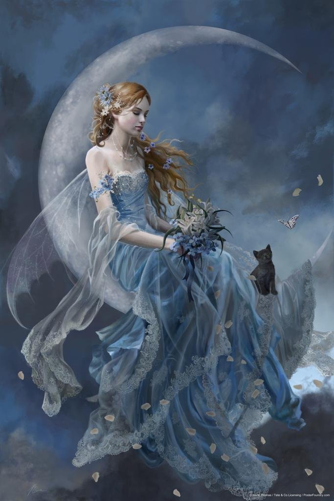 Amazon.com: Laminated Fairy Sitting On Wind Moon by Nene Thomas
